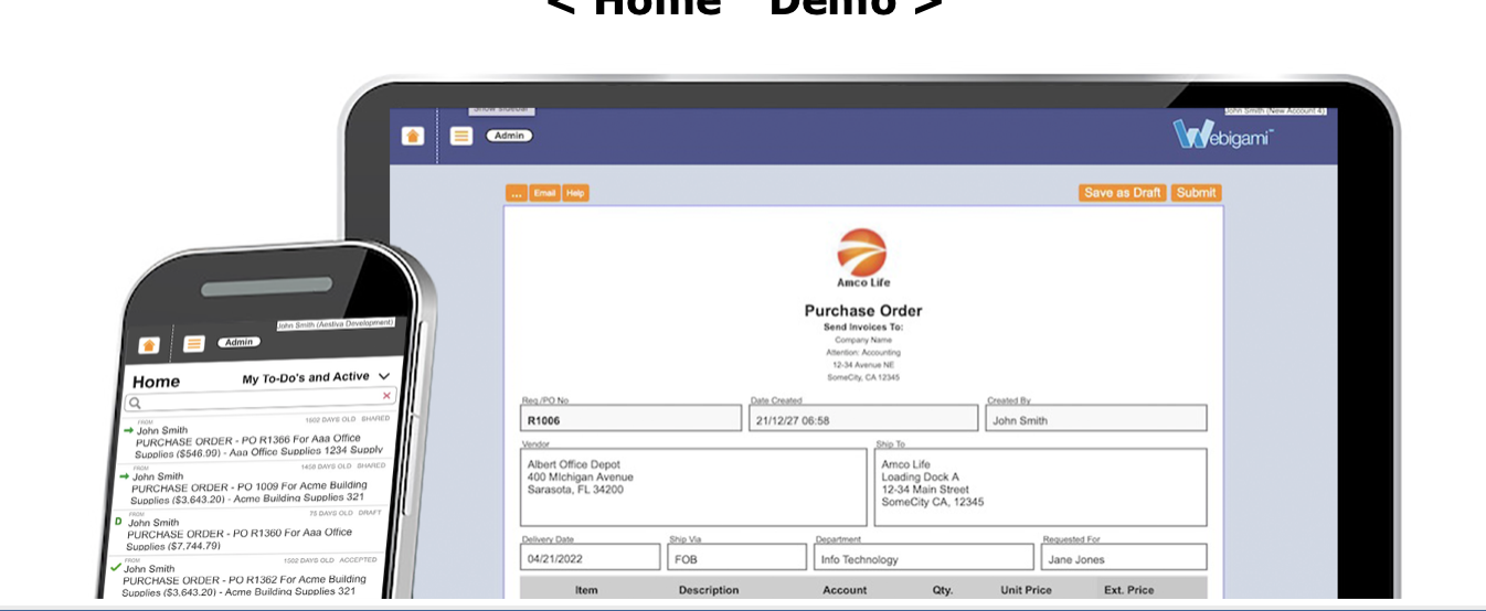 screenshot of Aestiva Purchase Order
